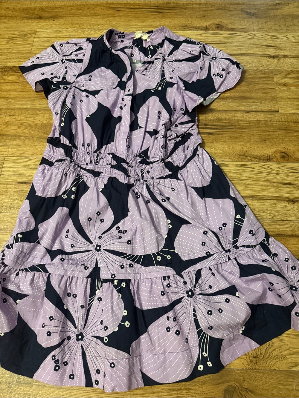 Anthropologie Lavender and Black Floral Tiered Dress
